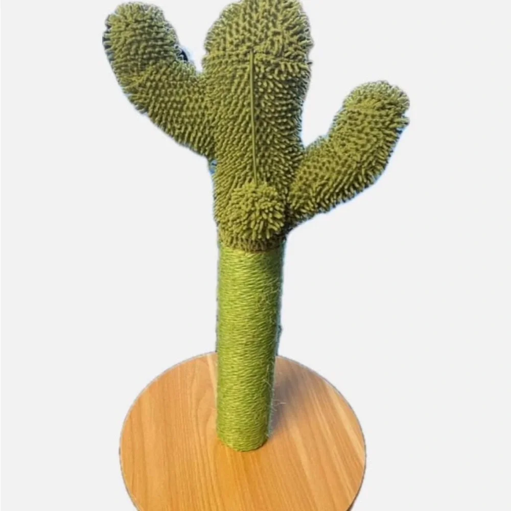 Green Cactus Cat Scratcher Post - Plush & Sisal